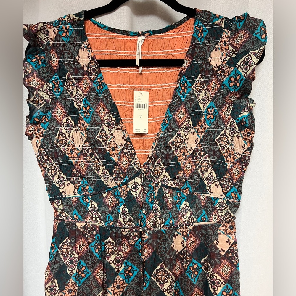 Anthropologie Blue & Brown Patterned Midi Dress - Picture 10 of 13